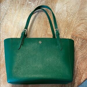 Tory Burch Green Leather Tote Bag